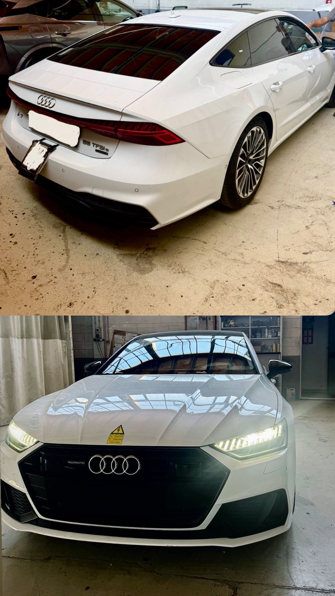 Audi A7 55 TFSI bianca in officina